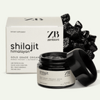 Zenbioni Himalayan Shilajit Resin - Jar Close-up. Detailed image of Shilajit resin jar on stone surface, highlighting product details.