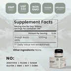 Zenbioni Shilajit Supplement Facts label. Highlights pure ingredients and no additives, fillers, sugar, gluten, GMO, soy, or corn.